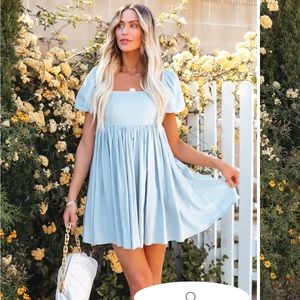 Vici Leroy Linen Blend Puff Sleeve Babydoll Dress - Light Blue